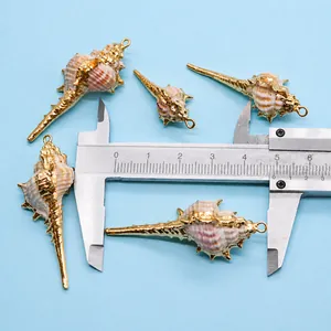 Detailopname van natuurlijke murex schelphangers met gouden randen voor DIY-sieraden