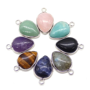 Water-drop natural tiger eye and crystal stone pendants with silver metal plating frame