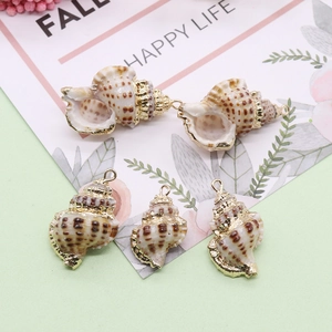 Handmade 3D natural seashell pendants with gold plated edges for DIY jewelry making