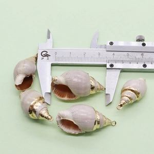 Vue détaillée d'un pendentif en coquillage naturel 28mm avec bord doré et mesure au pied à coulisse