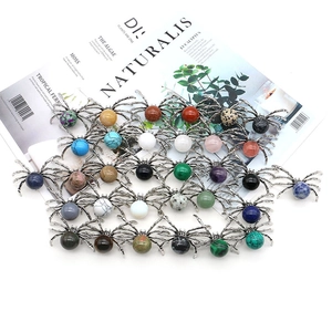 Spider shaped natural stone pendants in various gemstones with vintage silver metal