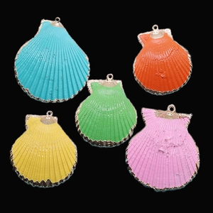 Pendentif en Coquillage Naturel Forme Saint-Jacques Avec Bord Doré Électroplaqué Coquillages pour Fabrication de Bijoux DIY