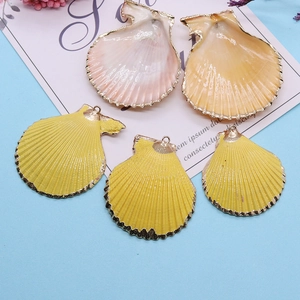 Cinq pendentifs en coquillage naturel teint avec bordure dorée pour la création de bijoux