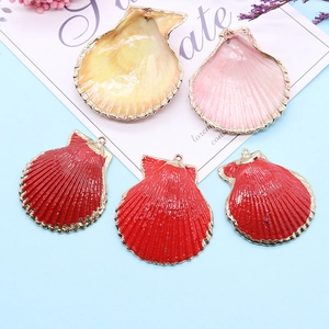 Lot de 5 pendentifs en coquillage naturel avec bordure dorée pour bijoux DIY