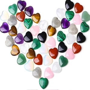 Polished natural crystal heart-shaped stones in various colorful gemstones for DIY crafts
