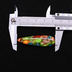Measurement of teardrop natural stone pendant with colorful Imperial Jasper texture