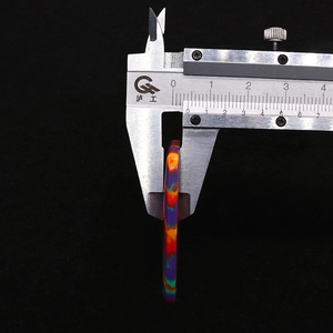 Close-up showing 5mm thickness measurement of irregular turquoise stone pendant with calipers