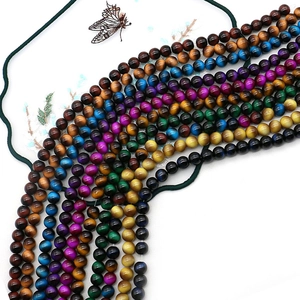 Colorful tiger eye round beads for DIY jewelry making in various vibrant polished colors