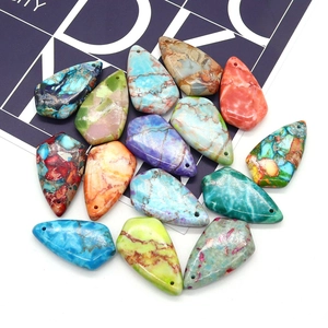 Colorful shield-shaped synthetic emperor stone pendants with pre-drilled holes for DIY jewelry
