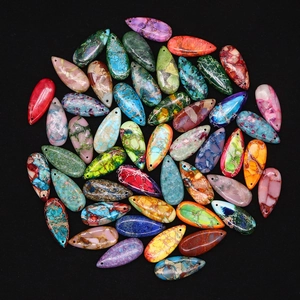 Natural Stone Teardrop Pendant Imperial Jasper Synthetic Turquoise Mottled Pattern For Necklace DIY Jewelry Making Only