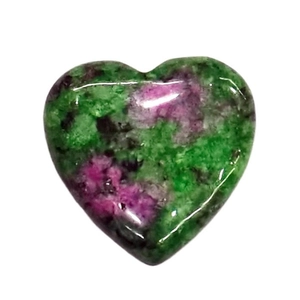 Polished heart-shaped Ruby in Zoisite gemstone with natural green and purple patterns
