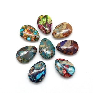 Polished teardrop natural stone pendants with colorful artistic textures for DIY jewelry