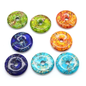 Natural Stone Imperial Stone Round Circle Pendant Peace Buckle Dyed Turquoise Pattern For DIY Jewelry Making Accessories