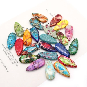 Vibrant teardrop imperial jasper stone charms with natural mineral textures for DIY jewelry