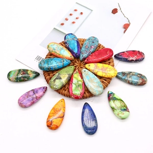 Colorful teardrop natural imperial jasper stone pendants for DIY necklace jewelry making
