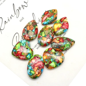 Ciondoli in Pietra Naturale Diaspro Imperiale per Creazione Gioielli Fai da Te Etnici Multicolore Texture Mosaico Cuore Ovale Goccia d'Acqua Rombo Ciondoli in Pietra Preziosa Lucidata