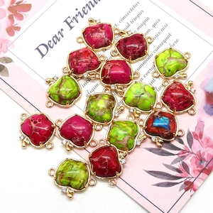 Pendentifs pomme en pierre naturelle avec feuilles dorées et doubles anneaux DIY