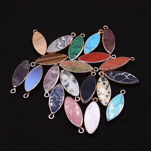 Natural Stone Marquise Pendant With Gold Plated Edge Opal Turquoise Tiger Eye DIY Jewelry Making Accessories Pendant Only