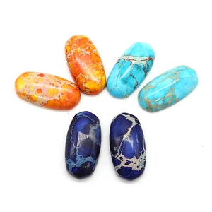 Set van 6 ovale keizersteen cabochons in oranje en blauw met natuurlijke spinnenwebnerven