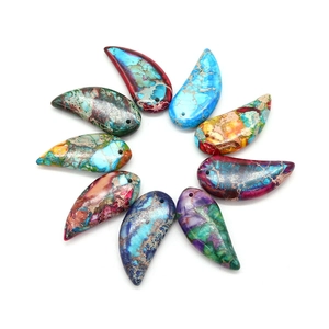 Crescent natural stone pendants set with colorful imperial jasper for DIY jewelry making