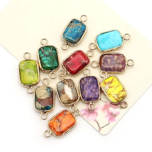 Rectangular natural emperor stone connectors in multiple colors with gold plated edges