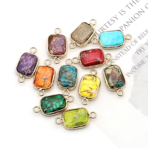 Rectangle natural stone connectors with gold plating for DIY jewelry making in multiple colors