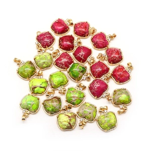 Natuursteen Keizersteen Appelvormige Hanger Verguld Koper Strass Hangers Voor DIY Sieraden Maken Accessoires