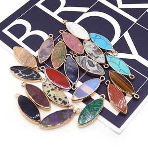 Marquise natural stone pendants with gold plated edges for DIY jewelry making