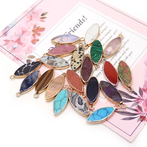 Marquise natural stone pendants with gold plated edges for DIY jewelry making