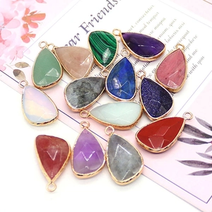 Faceted triangular natural stone pendants with gold plated metal edges for DIY jewelry making