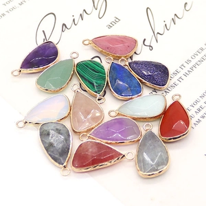 Various multi-color natural gemstone teardrop pendants with gold plated edges for DIY jewelry