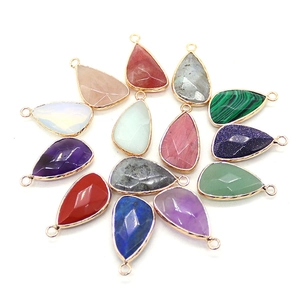 Faceted natural gemstone drop pendants with gold plated edges for DIY jewelry necklaces