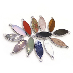 Marquise shaped natural stone pendants with silver metal frames for DIY jewelry making
