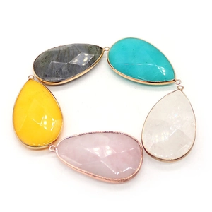 Faceted teardrop gemstone pendants in five colors with gold plated edges for DIY jewelry