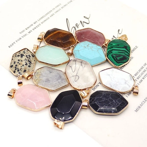 Natural hexagon faceted stone pendants with gold plated edges for DIY jewelry making