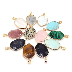 Natural shield-cut stone pendants with gold plated edges in 12 assorted gemstone colors