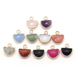 Semi-circle faceted natural stone pendants with gold plated edges in eleven vibrant colors