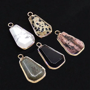 Ciondolo in Pietra Naturale Trapezio Solo Senza Catena Bordo in Rame Placcato Oro Labradorite Rodonite Agata Fai Da Te