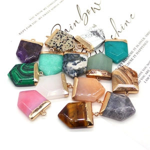 Assorted natural gemstone pentagon sword pendants with gold-plated metal bails