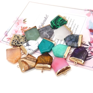 Pentagon-shaped natural stone sword pendants with gold trim for DIY necklaces