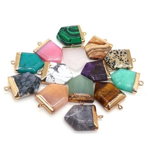 Set of assorted natural stone sword pendants with gold-plated metal caps for DIY jewelry