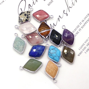 Rhombus cut natural stone pendants with silver metal trim for DIY jewelry making