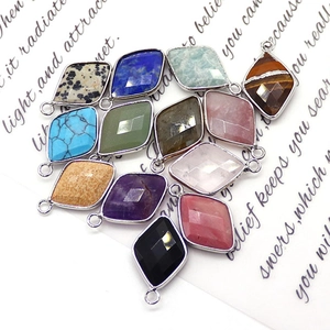 Natural rhombus gemstone connector pendants with gold plating for DIY jewelry making