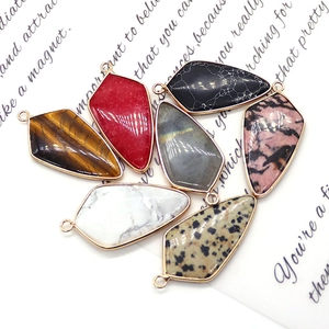 Shield shaped natural stone pendants with gold plated edges for DIY jewelry making