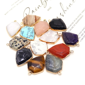 Shield shaped faceted natural stones with gold plated edges for DIY jewelry making