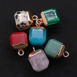 Natural Stone Square Cube Pendant For Jewelry Making DIY Accessory Malachite Aventurine Rose Quartz Stone With Copper Loop