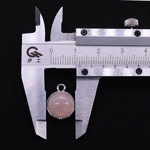 Detailed measurement of 16mm round rose quartz stone pendant with silver plated base