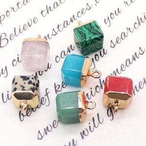 Square natural stone malachite pendants with gold caps for DIY jewelry making