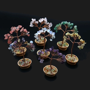 Mini Natural Crystal Life Tree Ornament Handcrafted Copper Wire Wrapped Gemstone Healing Stone Tree Home Office Decor