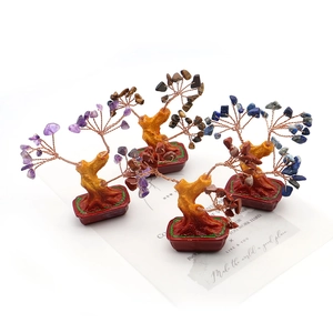 Mini crystal money tree set with natural amethyst and tiger eye stones for home decor